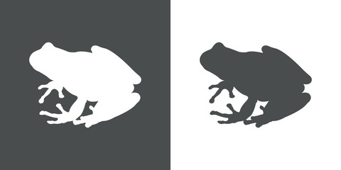 Icono plano silueta rana en gris y blanco