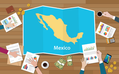 mexico economy country growth nation team discuss with fold maps view from top