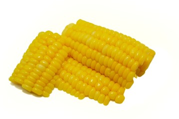 Top view of sweet corn with slices isolated on white background.