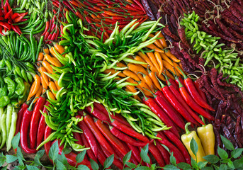 Colorful patterns of fresh chili paste for cooking.