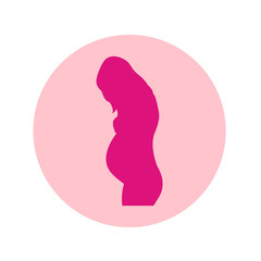 Icono plano silueta mujer embarazada de pie en circulo rosa