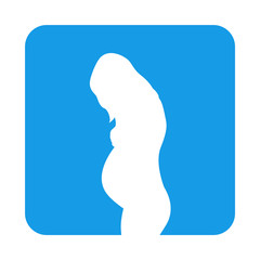 Icono plano silueta mujer embarazada en cuadrado azul