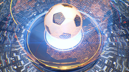 Football. Futuristic interface sport concept. Technology digital soccer ball