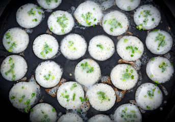 Thai dessert, Thai coconut pudding, Hot rice cakes, Coconut cake, Thai dessert in street food of Thailand.