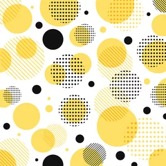 Photo sur Plexiglas Pour elle Modèle abstrait moderne de points jaunes et noirs avec des lignes en diagonale sur fond blanc.