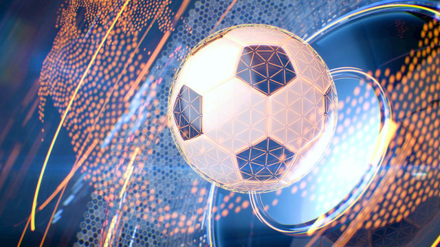 Football. Futuristic interface sport concept. Technology digital soccer ball