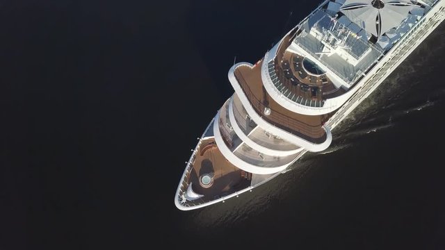 Aerial view of cruise liner sailing in the sea