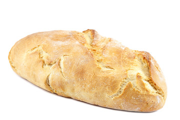 Loaf of wheat bread on white background.