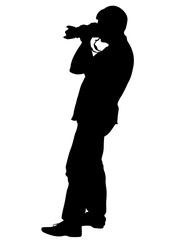 Man with a camera on white background