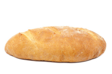 Loaf of rye bread on white background