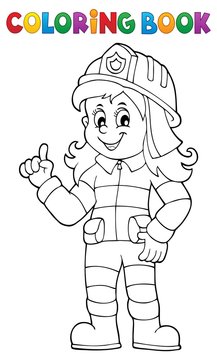 Coloring book firefighter woman 1