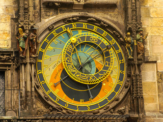 The famous Astronomical Clock at the southern side of the Old Town Hall Tower in Prague, Czech Republic	