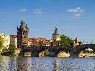 Fototapeta na wymiar The Charles Bridge over the Vltava River in Prague, Czech Republic 