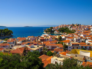 Panoramic view of the Skiathos City, Skiathos Island, Greece	