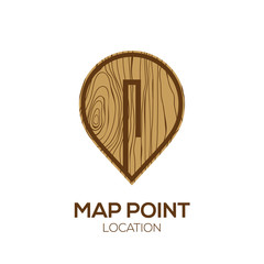 Letter i Logo Map Point Location with wooden texture, Pin maps symbol