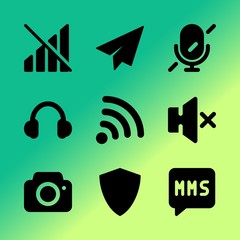 Vector icon set about mobile device with 9 icons related to sign, read, transmission, mark, effect, social, protection, shape, protect and communication