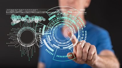 Man touching a technology concept