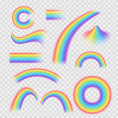 Realistic Detailed 3d Rainbows Different Shapes Set. Vector