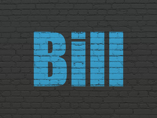 Money concept: Painted blue text Bill on Black Brick wall background