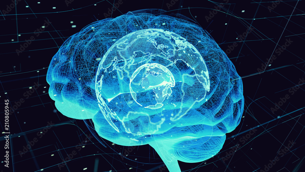 Poster AI (Artificial Intelligence) concept. 3D rendering.