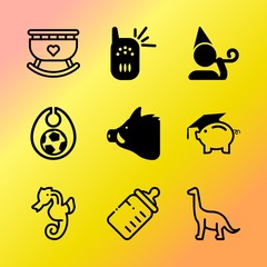 Vector icon set about baby with 9 icons related to zoo, card, ingredient, clothes, product, triceratops, cute, textile, pain and science