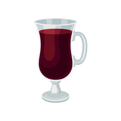 Mulled wine in glass with handle. Delicious alcoholic beverage. Flat vector element for advertising banner or poster