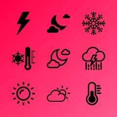 Vector icon set about weather with 9 icons related to beam, solar, indicator, measuring, astronomy, control, collection, concept, sphere and texture