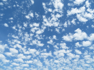 White cumulus clouds in the blue sky. Beautiful cloudscape background