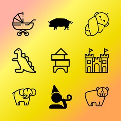 Vector icon set about baby with 9 icons related to environment, girl, safari, life, jurassic, room, snow, big, blue and north