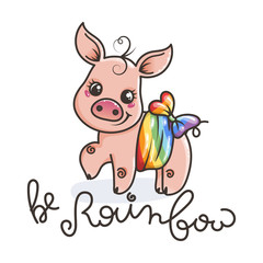 Greeting card with cute cartoon pig