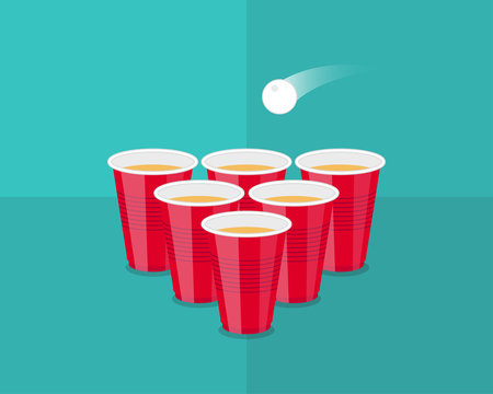 Beer Pong Tournament flyer as red cups and ping pong ball