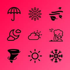 Vector icon set about weather with 9 icons related to sunburst, wallpaper, lightning, plant, image, world, object, concept, tropical and landscape