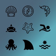 Vector icon set about sea with 9 icons related to fried, motion, tropical, power, nautical, pool, yacht, beach, human and collection