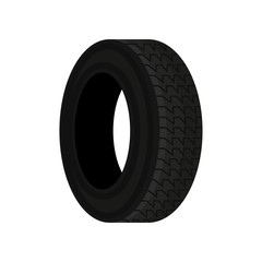 Flat vector icon of black car tire with tread pattern. Automobile theme. Element for sale poster or flyer of auto shop