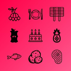 Vector icon set about food with 9 icons related to grate, drawing, cuisine, fauna, pineapple, tasty, delicious, dining, freshness and currant