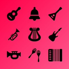 Vector icon set about music instruments with 9 icons related to symbol, white, maracas, trumpet, sign, guitar, wallpaper, black, beautiful and harmonic