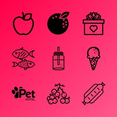 Vector icon set about food with 9 icons related to favor, sleeping, grilled, ice cream, tomato, flavor, carp, black, berry and thank