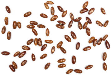 Raw brown beans isolated on white background, top view