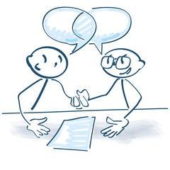 Strichmännchen schütteln sich nach einer Beratung die Händeschütteln