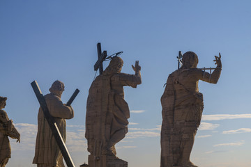 Statues on top of St Peter's Basilica in Rome including Christ the Redeemer