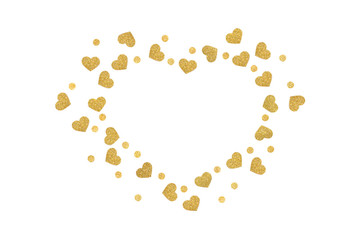 Gold glitter heart and dot frame paper cut background - isolated
