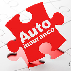 Insurance concept: Auto Insurance on Red puzzle pieces background, 3D rendering