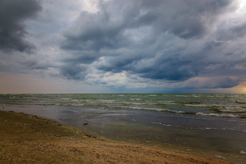 Seascape. The sea, the sky with storm clouds