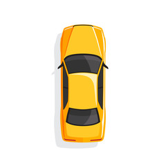 Yellow cartoon car. Top view. Vector illustration