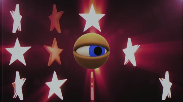 retro VHS TV eye in shiny stars looking around background seamless loop animation New quality universal vintage dynamic animated colorful joyful nice cool video footage
