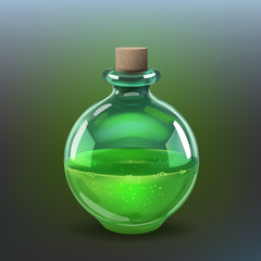 Green poison magic bottle. Cartoon style game icon