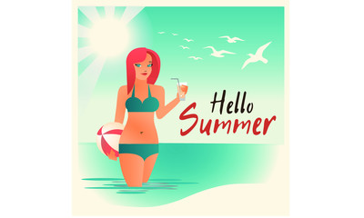 girl in swimsuit bikini, hello summer, holidays on the beach, sexy girl in bikini.