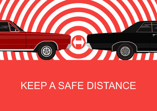 Keep a safe distance. Dangers on the road. Infographic with two cars. Flat vector.