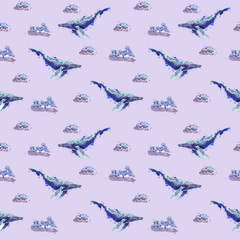 Watercolor whale pattern