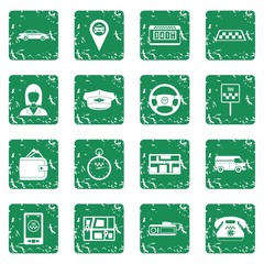 Taxi Icons set in grunge style green isolated vector illustration
